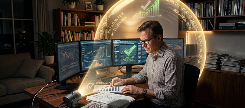 Trader looking at a chart while ignoring contradicting information