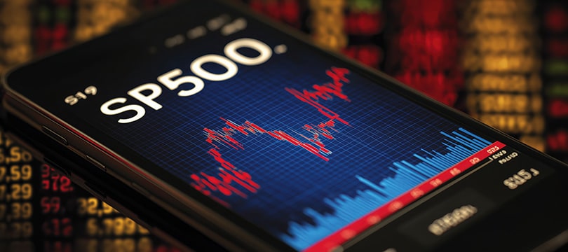 S&P 500 futures chart on a screen showing E-mini price action