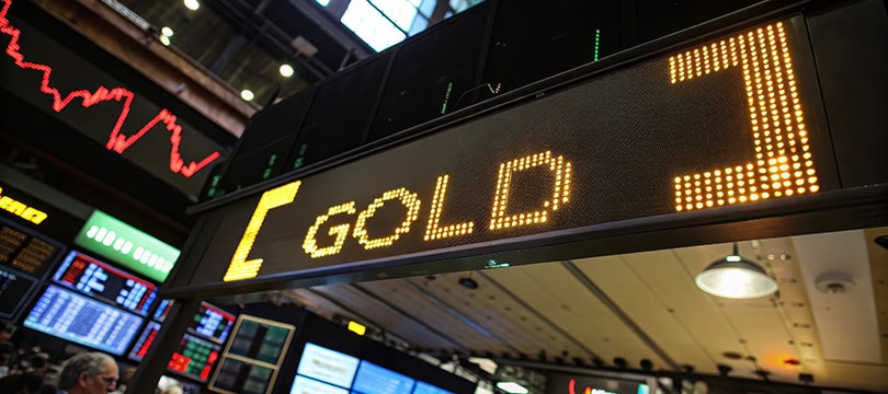 Gold bars next to a price chart representing gold futures trading