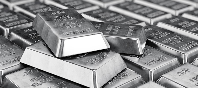 Stacked silver bullion bars, the metal at the center of the Hunt brothers squeeze