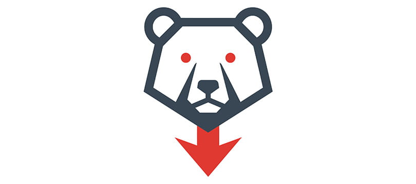 Illustration of a bear with a red downward arrow, symbol of short selling