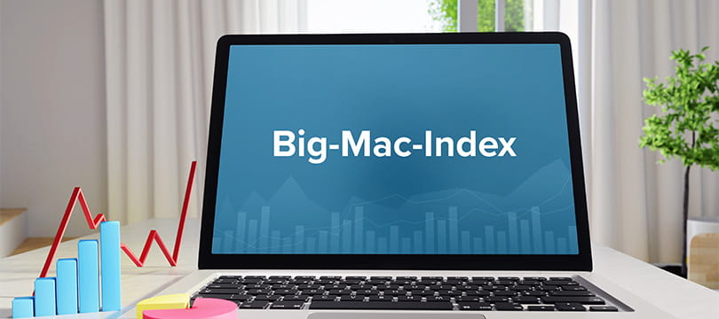 Big Mac Index displayed on a laptop screen next to a price chart
