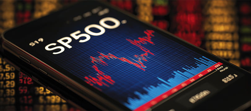 S&P 500 chart on a screen showing index futures price action