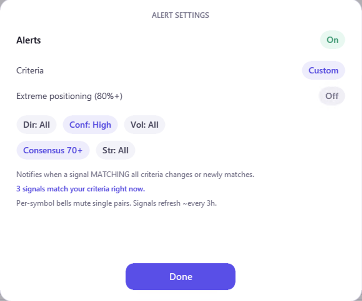 The Alert Settings dialog
