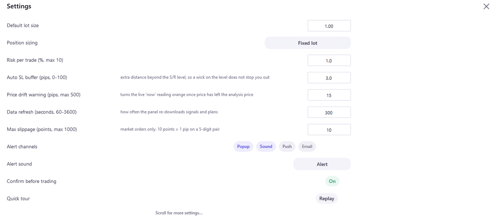 The Settings screen